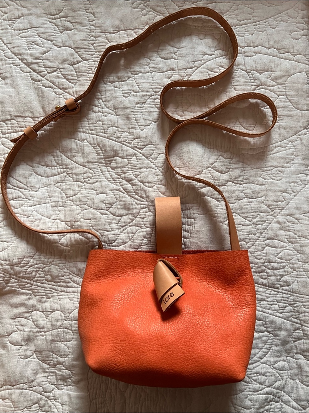 Lore Orange Tangerine Handcrafted Leather Crossbody Purse/Bag - Small